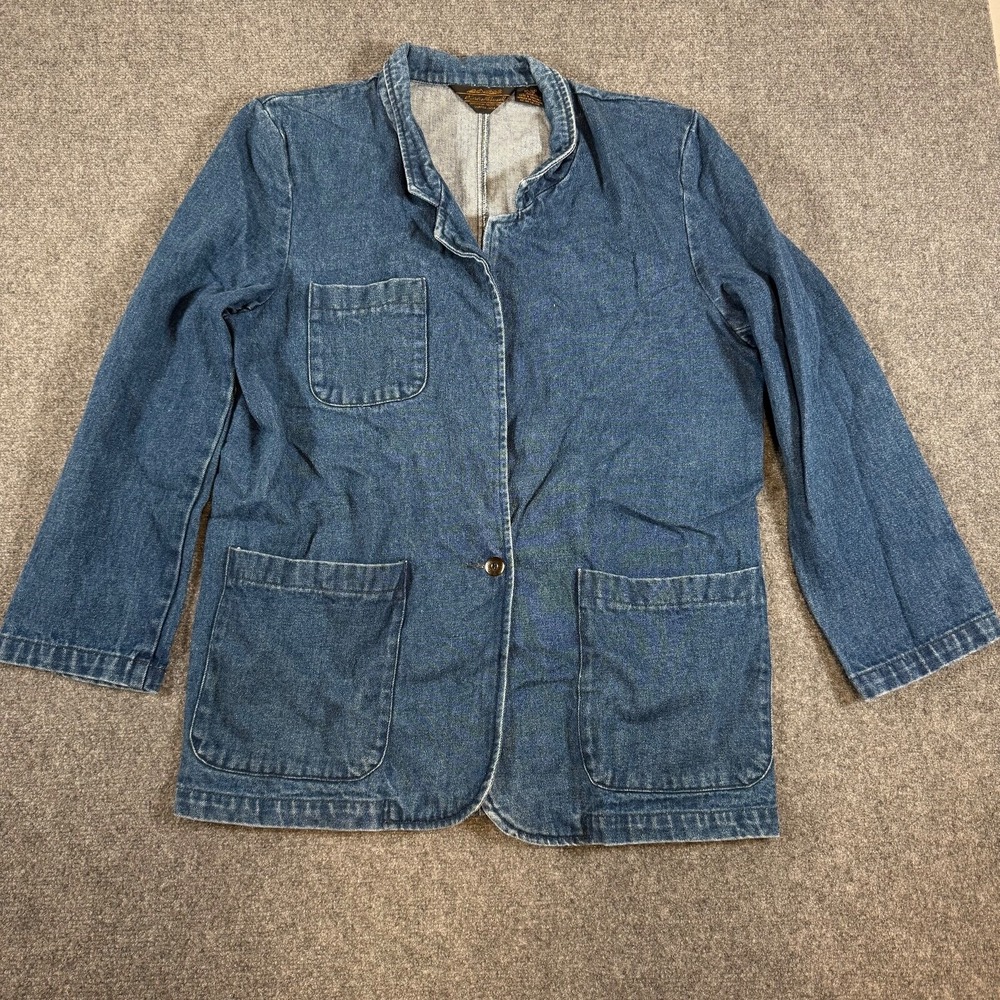 Vintage Eddie Bauer Denim Blazer Women's Large Blue Barn Chore Work Outdoor